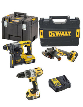 Power Kit Dewalt Martillo + Taladro + Amoladora a batería DCK393P3T