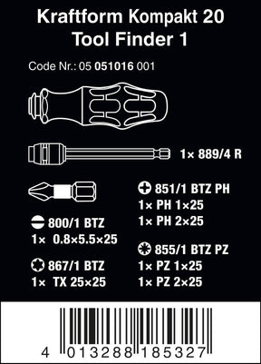 Set destornillador con puntas 7 piezas Kraftform Kompakt 20 Tool Finder 1 Wera 051016