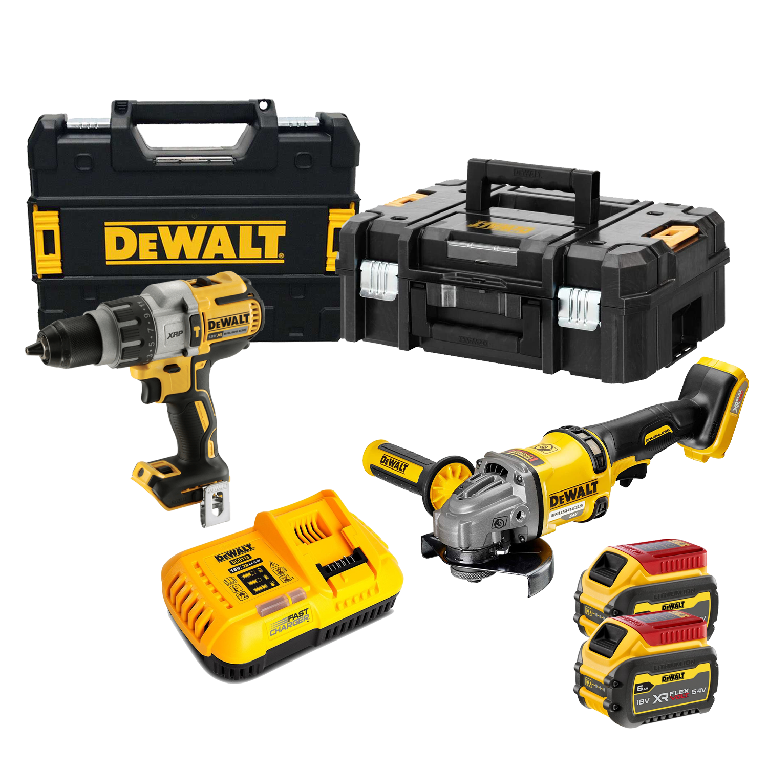 Set Taladro Percutor DCD996 + Amoladora Flexvolt 54V DCK2055T2T Dewalt