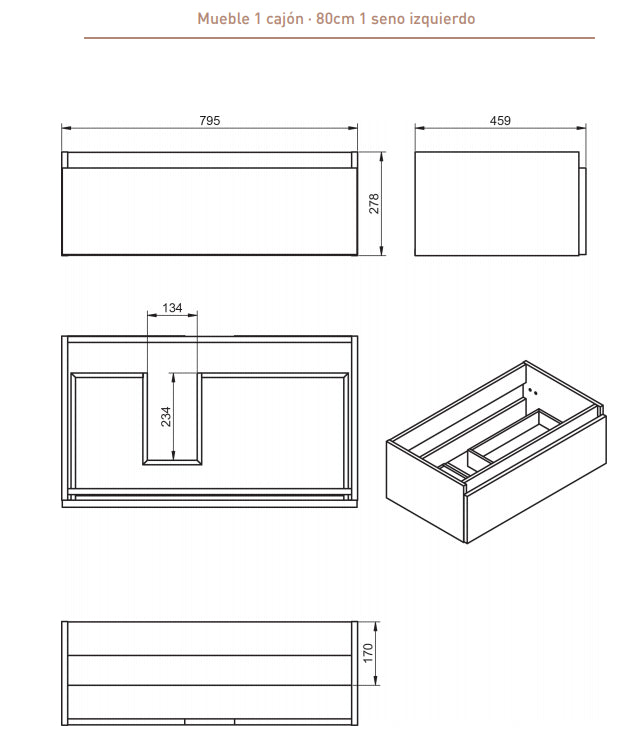 Conjunto de Baño Mueble Box Nogal Valenti + Lavabo Ada VisoBath