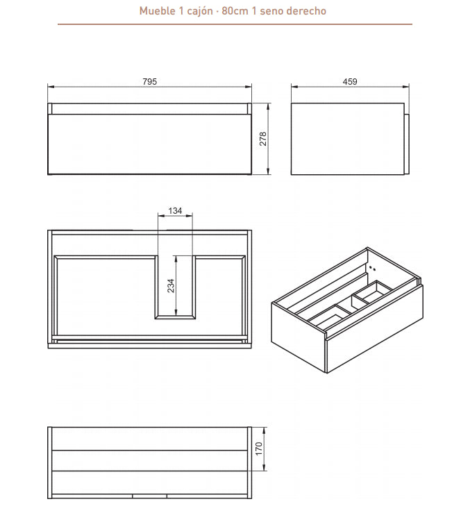 Conjunto de Baño Mueble Box Nogal Valenti + Lavabo Ada VisoBath