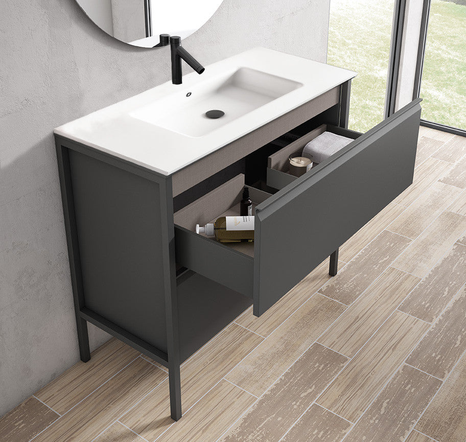 Mueble de baño Icon Banq Ceniza 120cm + Lavabo de Marmol Hasvik VisoBath