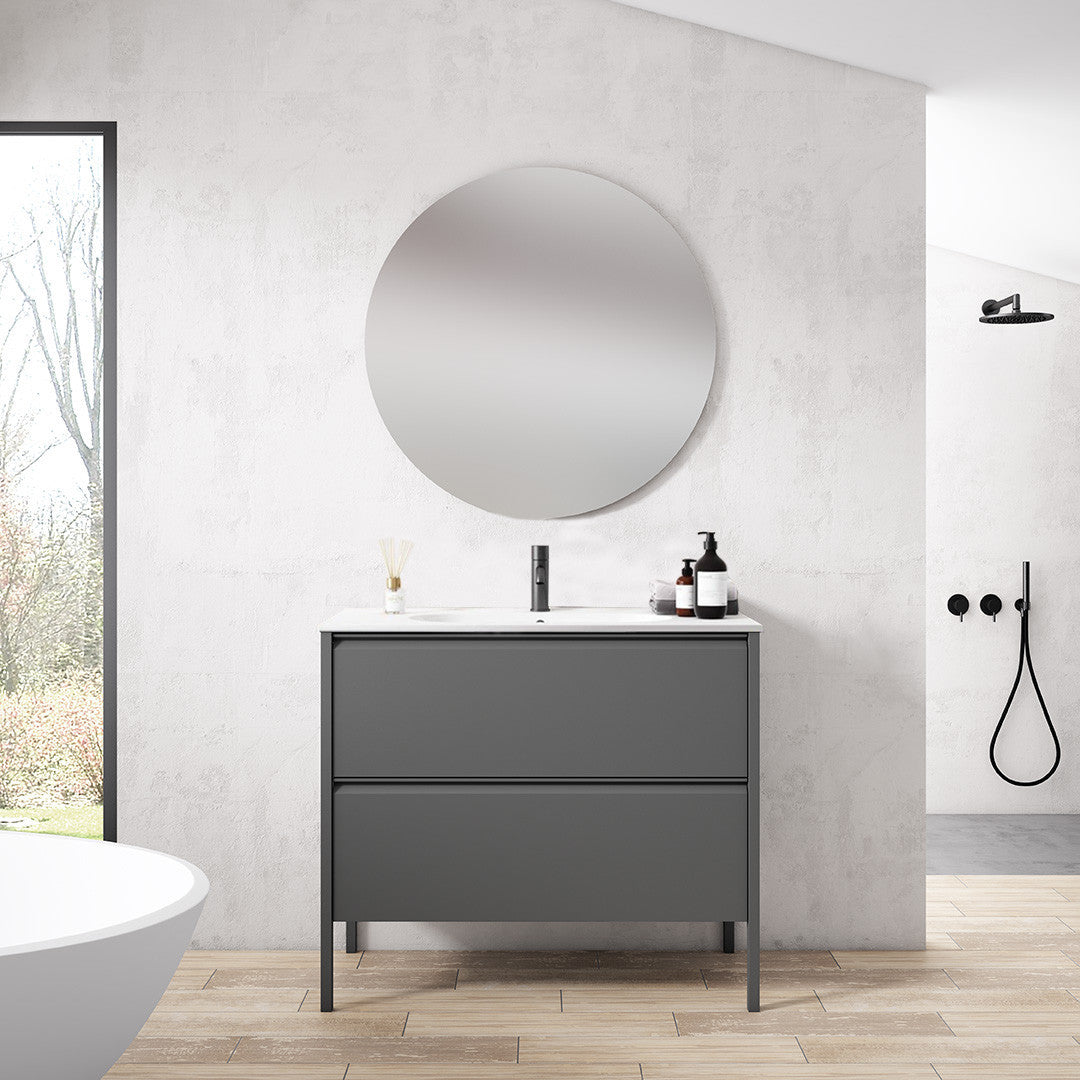 Mueble de baño Icon Banq Ceniza 120cm + Lavabo de Marmol Hasvik VisoBath