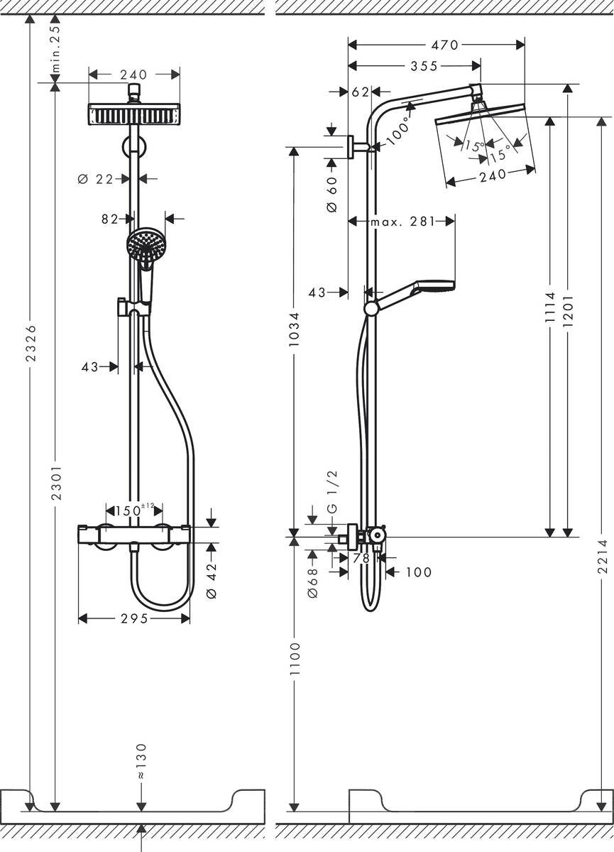 Set de ducha termostático Crometta E 240 1 jet Cromo Hansgrohe