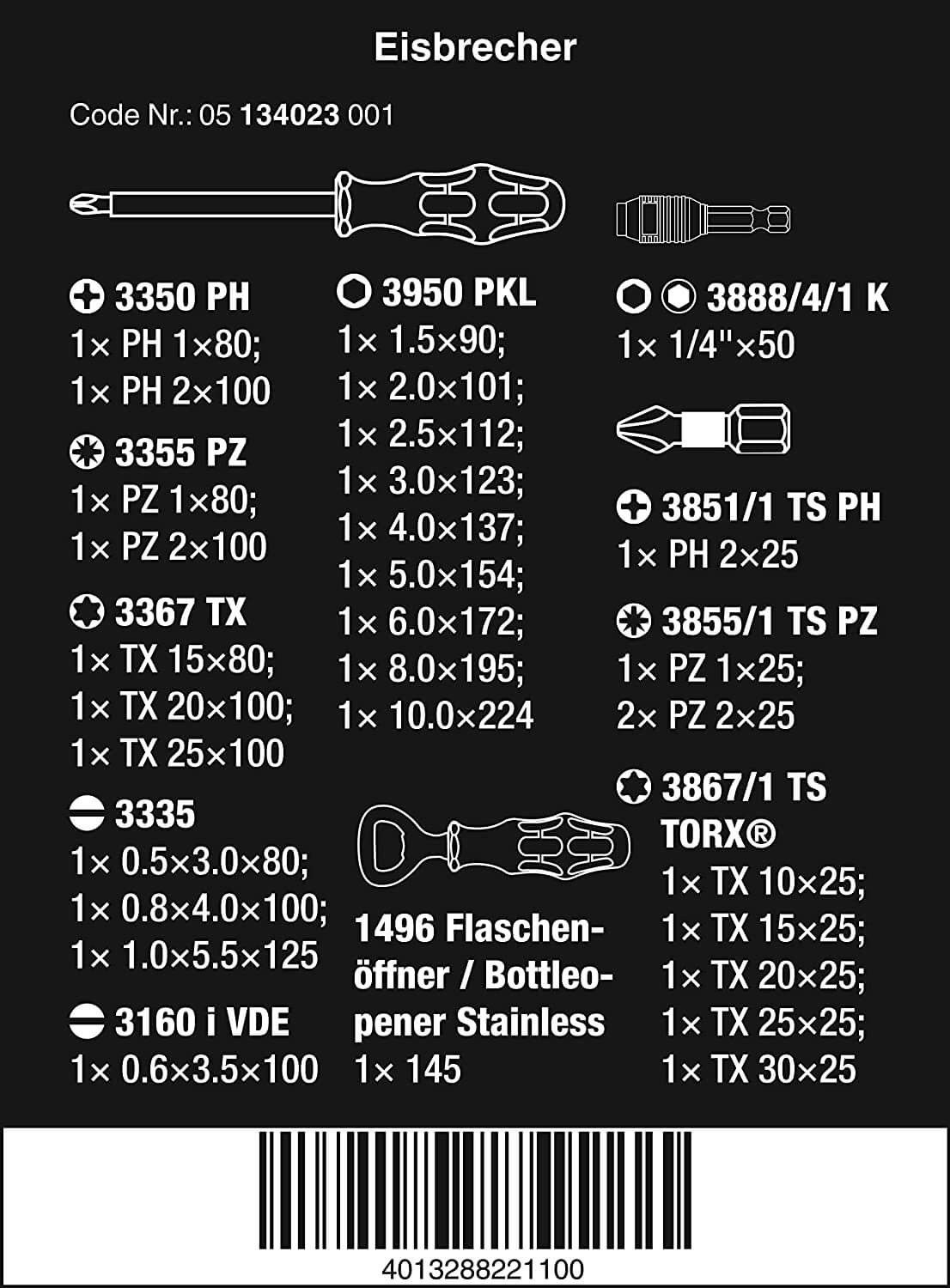 Juego destornilladores y puntas acero Inoxidable 32 piezas Wera Icebreaker 134023