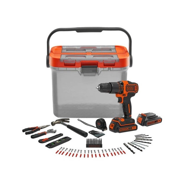 KIT Taladro Percutor 18V Black+Decker + 2 bat 1.5Ah + 78 accesorios BCKSB04