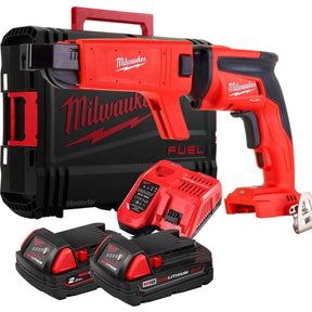 Atornillador para Pladur 18V con 2 baterías 2Ah y maletín + Cargador Rápido de tornillos Milwaukee M18FSGC-202X