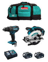 Kit Makita Taladro percutor DHP482 + Sierra Circular DSS610 + 2bat 5Ah + cargador + bolsa DLX2610BL2