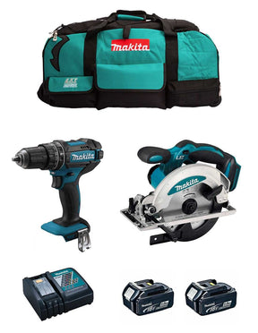 Kit Makita Taladro percutor DHP482 + Sierra Circular DSS610 + 2bat 5Ah + cargador + bolsa DLX2610BL2