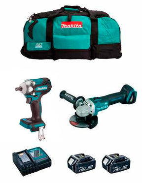 Kit Makita Llave de impacto DTW300 + Mini-amoladora DGA504 + 2bat 5Ah + cargador + bolsa LXT600 DLX2285BL2