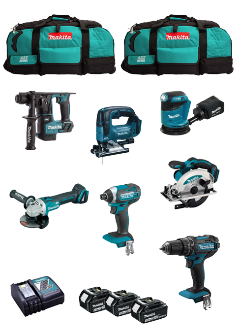 Kit Makita 7 herramientas + Cargador DC18RC + 3bat 5Ah + 2 Bolsas LXT600 DLX7482BL3