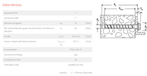 Caja 4 uds tornillo de hormigon UltraCut FBS II 8 x 55 5/- US TX Fischer