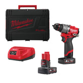 Taladro percutor M12 Fuel + 2bat 4Ah + Cargador + Maletín Milwaukee M12 FPD2-402X