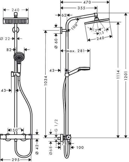 Columna Ducha Crometta E 240 Cromo Hansgrohe 27271000