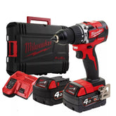 Taladro percutor compacto M18 + 2 bat 4Ah + cargador + maletín Milwaukee M18 CBLPD-402C