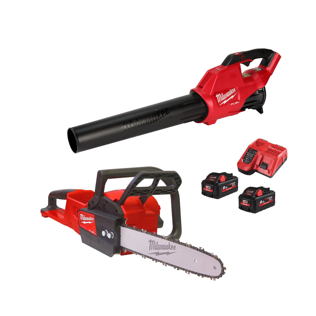 Kit Soplador + Motosierra + 2bat 8.0Ah + Cargador Milwaukee M18 FPP2OP2-802