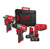 Powerpack M12 Taladro + Llave de impacto + 2bat + cargador Milwaukee con maletín M12 FPP2H2-402X