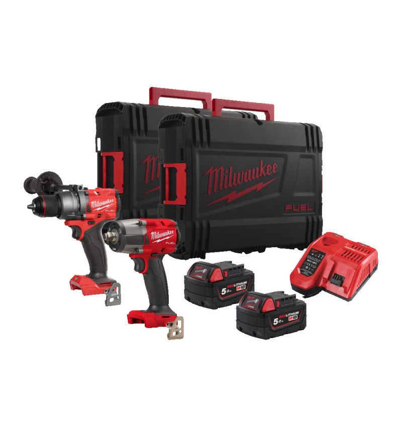 Powerpack Taladro percutor + Llave de impacto + 2bat + Cargador + 2 maletines M18 Milwaukee M18 FPP2F3-502X