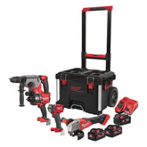 Powerpack 4 herramientas + 2bat 5.5Ah + Bat 5Ah + Cargador + Carro Milwaukee M18FPP4C-555T