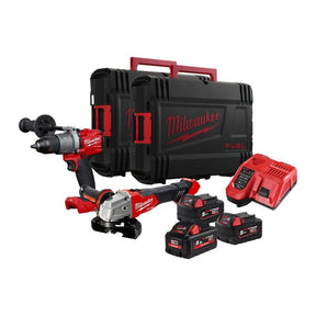 Powerpack M18 FUEL Taladro percutor + Amoladora + Cargador + 3bat + 2 maletines Milwaukee M18FPP2Y2-553X