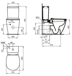 Inodoro Completo a Pared Tanque Bajo Connect AquaBlade Ideal Standard E234601