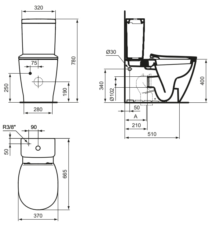 Inodoro Completo a Pared Tanque Bajo Connect AquaBlade Ideal Standard E234601