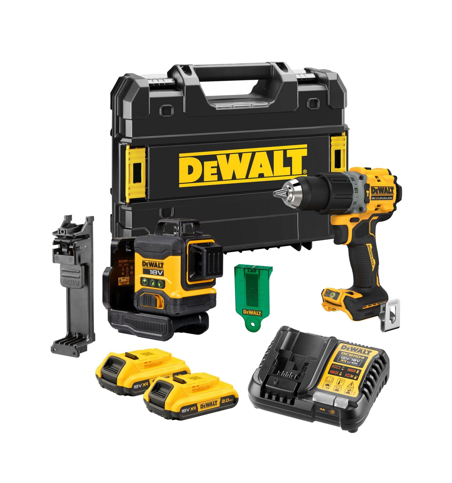 Kit Láser compacto DCLE34031 + Taladro DCD805 + 2bat 2Ah 18V + cargador + maletín Dewalt DCK2095D2T