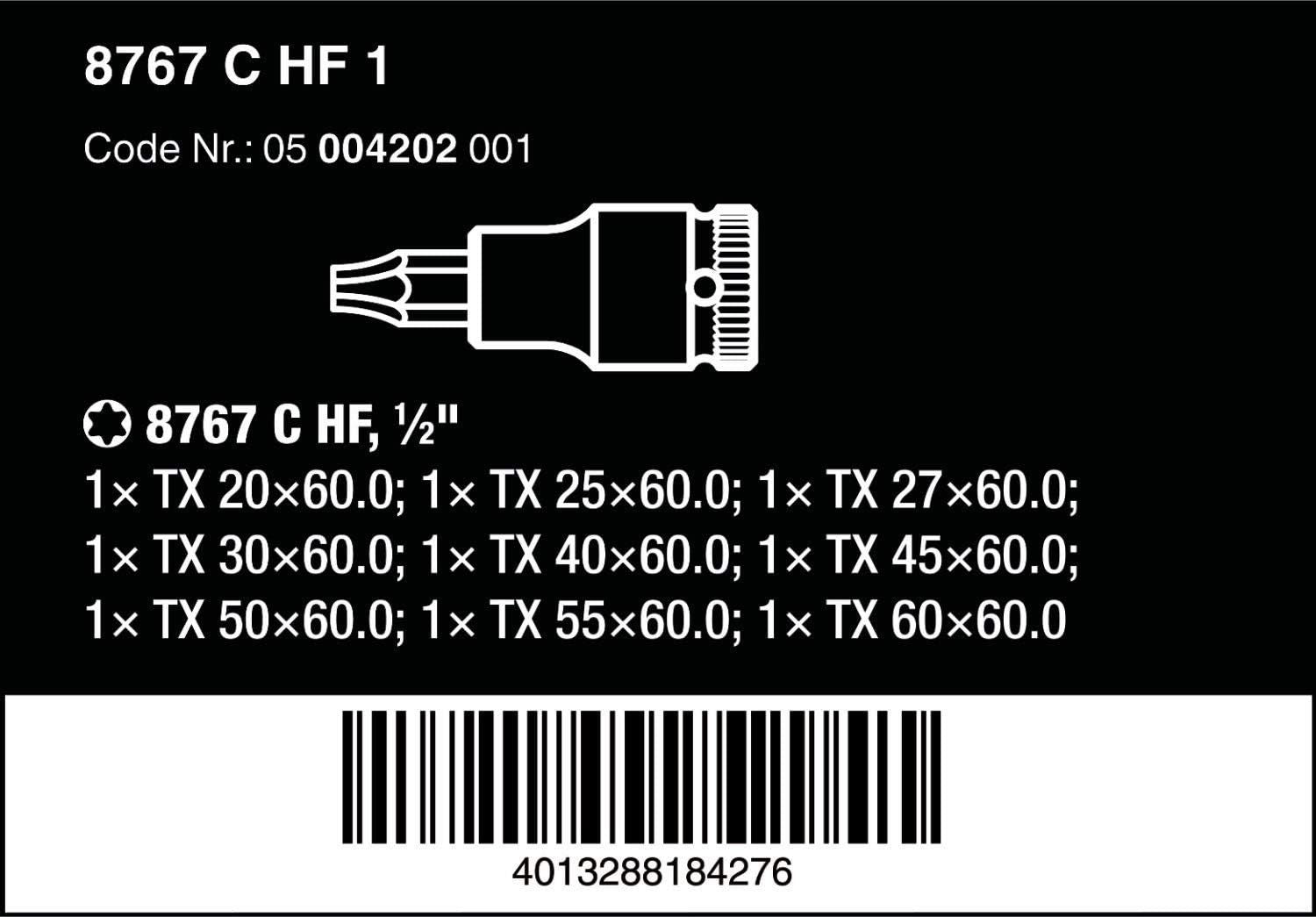 Juego de llaves de 9 vaso 8767 C TORX HF 1, 1/2" Wera 004202