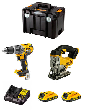 Kit Dewalt Taladro Percutor DCD796 + Sierra de Calar DCS331 + 2bat 2Ah + Cargador DCB107 + TSTAK VI DCK234D2