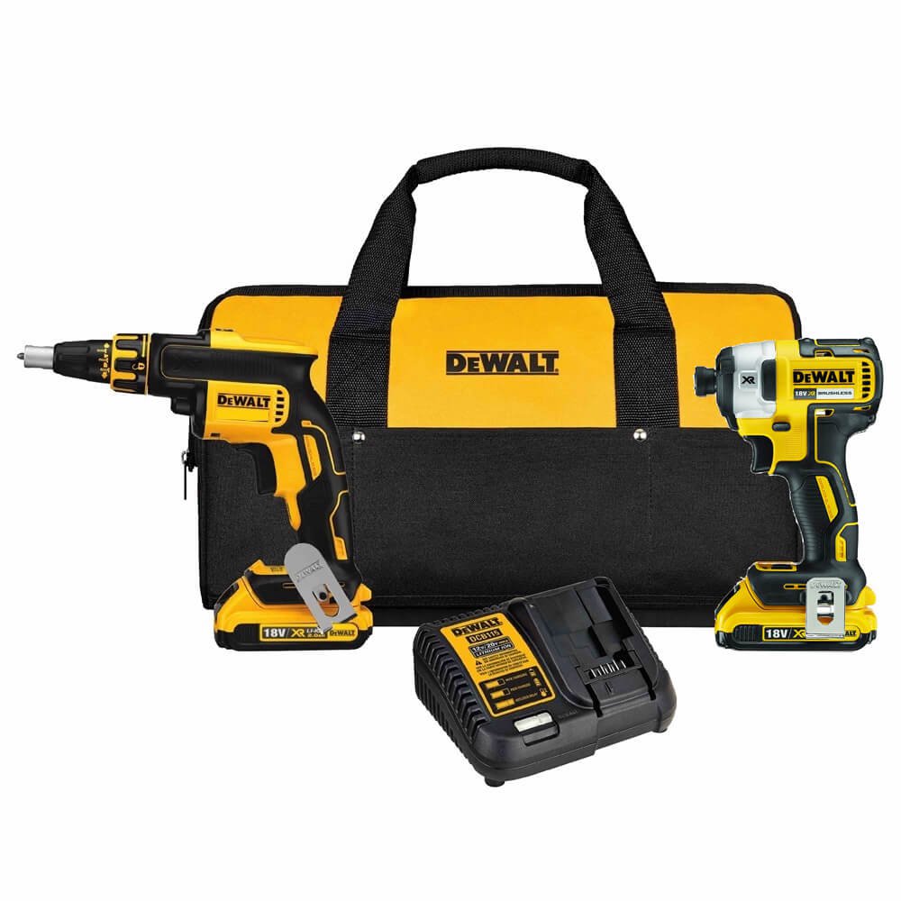 Set Dewalt DCK267D2 18V XR - Atornillador de Impacto DCF887 + Atornillador de Pladur DCF620 + Bolsa + 2 Baterias LI-ION 2,0 Ah