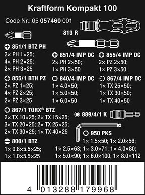 Juego 52 piezas de atornillar Kraftform 100 Wera 057460