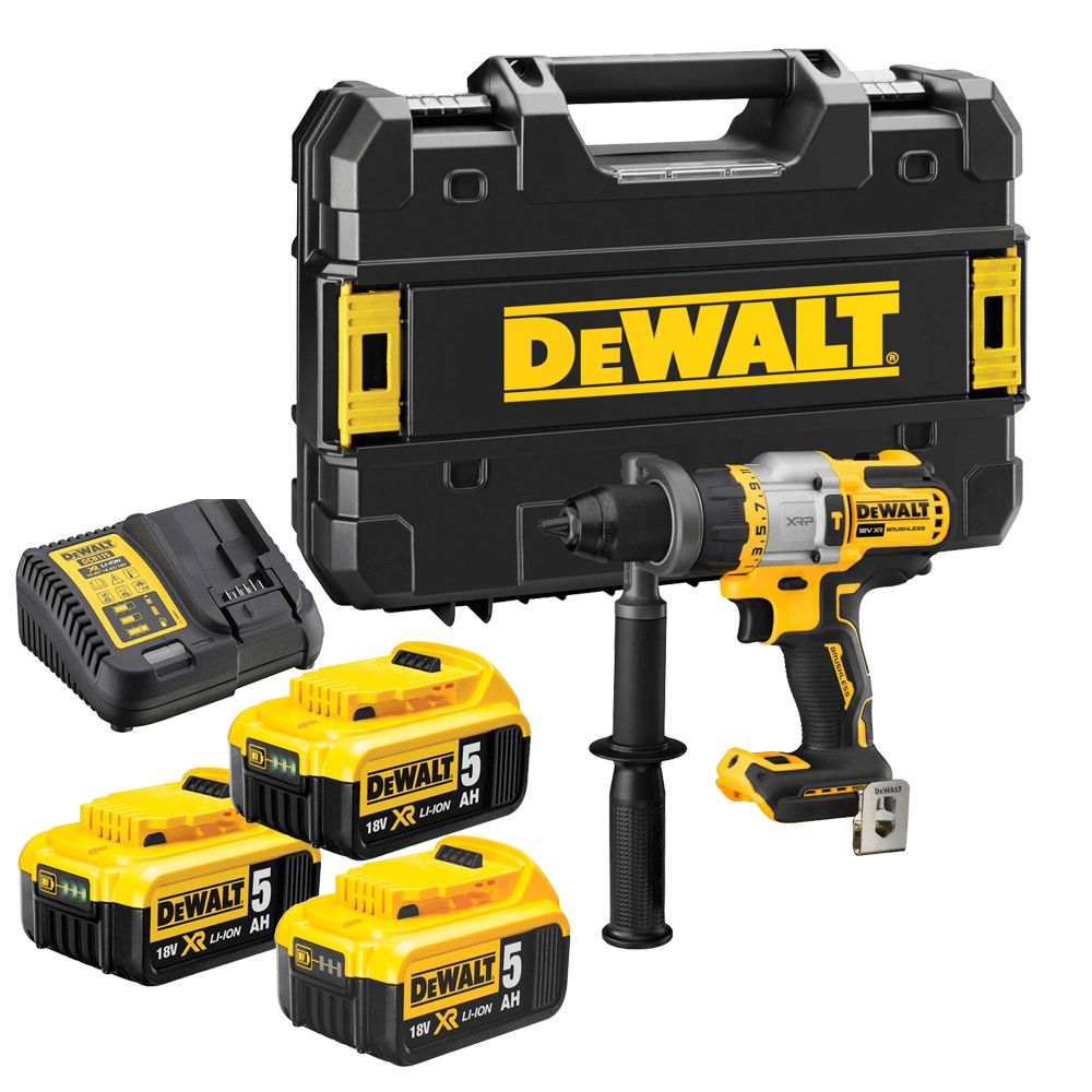 Taladro Percutor sin escobillas 18V 95Nm con 3 baterías 5Ah y maletín Dewalt DCD999P3