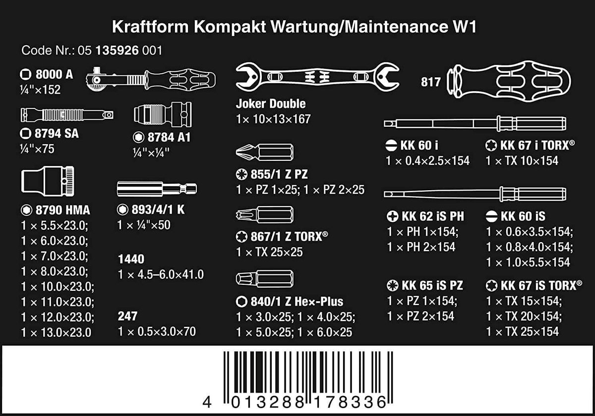 Juego de herraminetas de mantenimiento 35 piezas Wera Kraftform Kompakt W 1 ref.135926