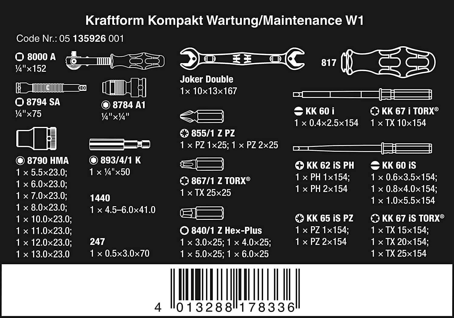 Juego de herraminetas de mantenimiento 35 piezas Wera Kraftform Kompakt W 1 ref.135926