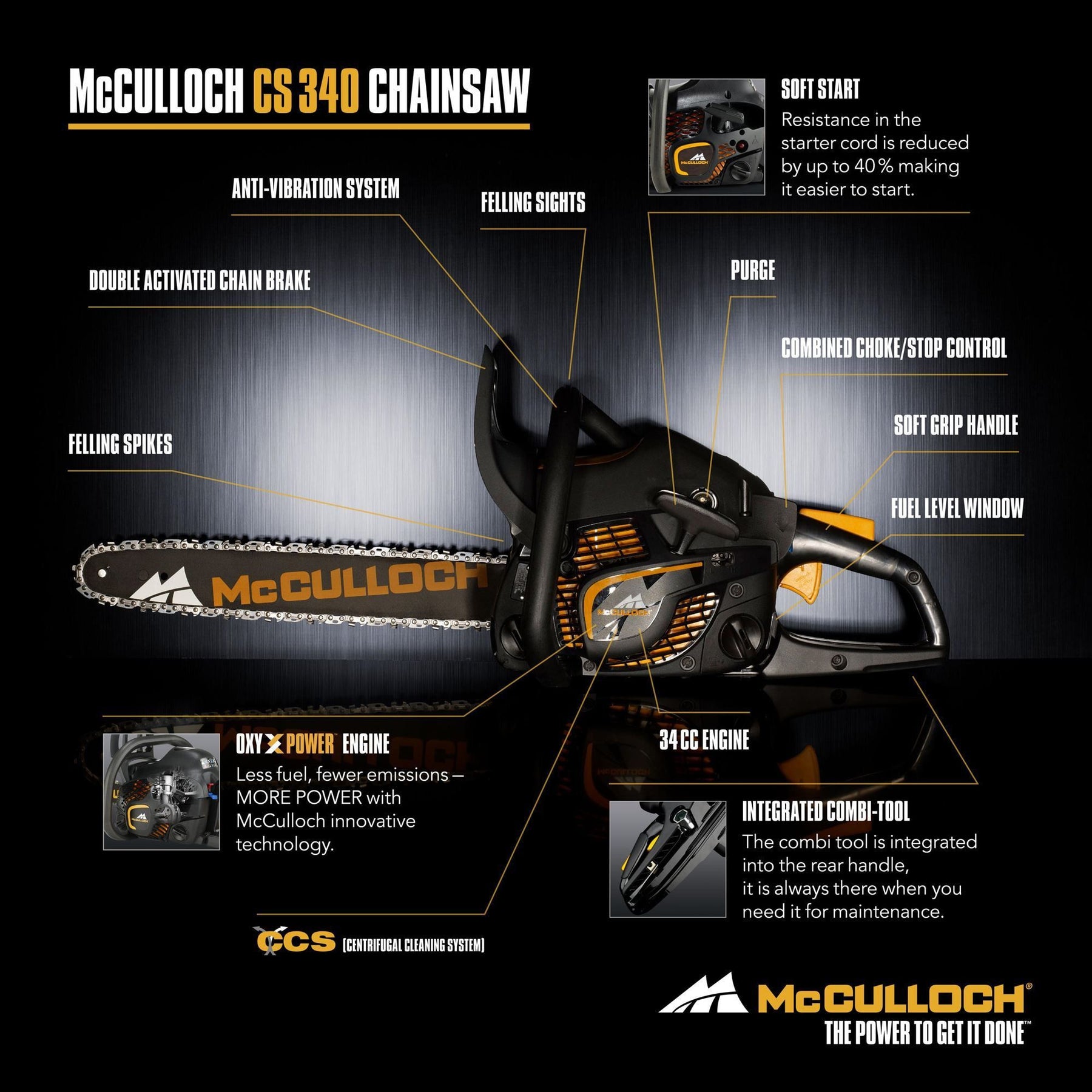 Motosierra a Gasolina 1.3kW 35cm McCulloch CS 340